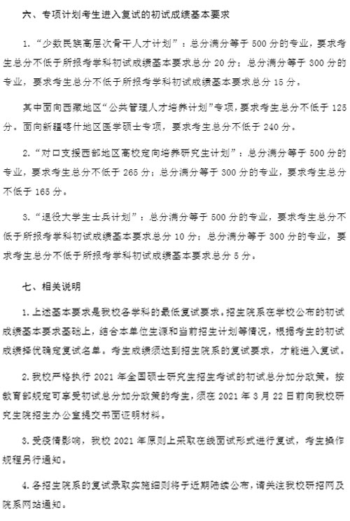 2021考研34所自主劃線分?jǐn)?shù)線：復(fù)旦大學(xué)2021年碩士研究生招生考試考生進(jìn)入復(fù)試的初試成績基本要求